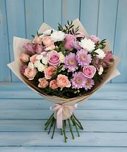 Букет цветов из:  Хризантемы, Розы и Альстромерии в Воздвиженской