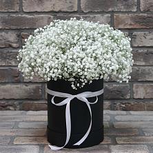 Композиция коробка гипсофил в Воздвиженской Цветочная композиция из Гипсофила в шляпной коробке в Воздвиженской